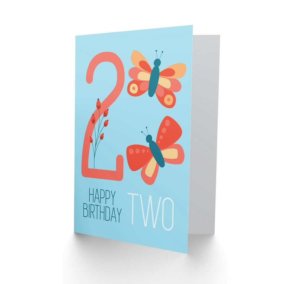 image 1 of Butterflies Girl Boy Age 2 Year Old Child Kids 2nd Birthday Card