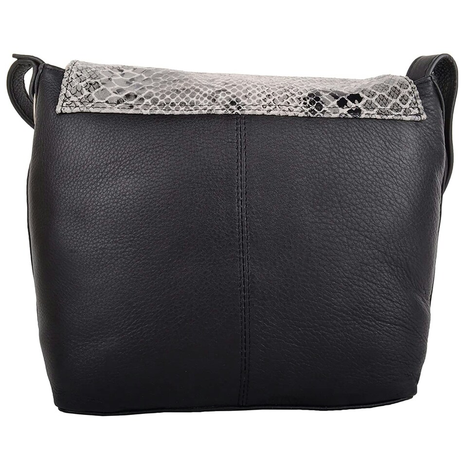 image 1 of Womens Premium Soft Genuine Leather Two Tone Cross Body Shoulder Bag - Black / Foil Grey | Taupe/Burgundy