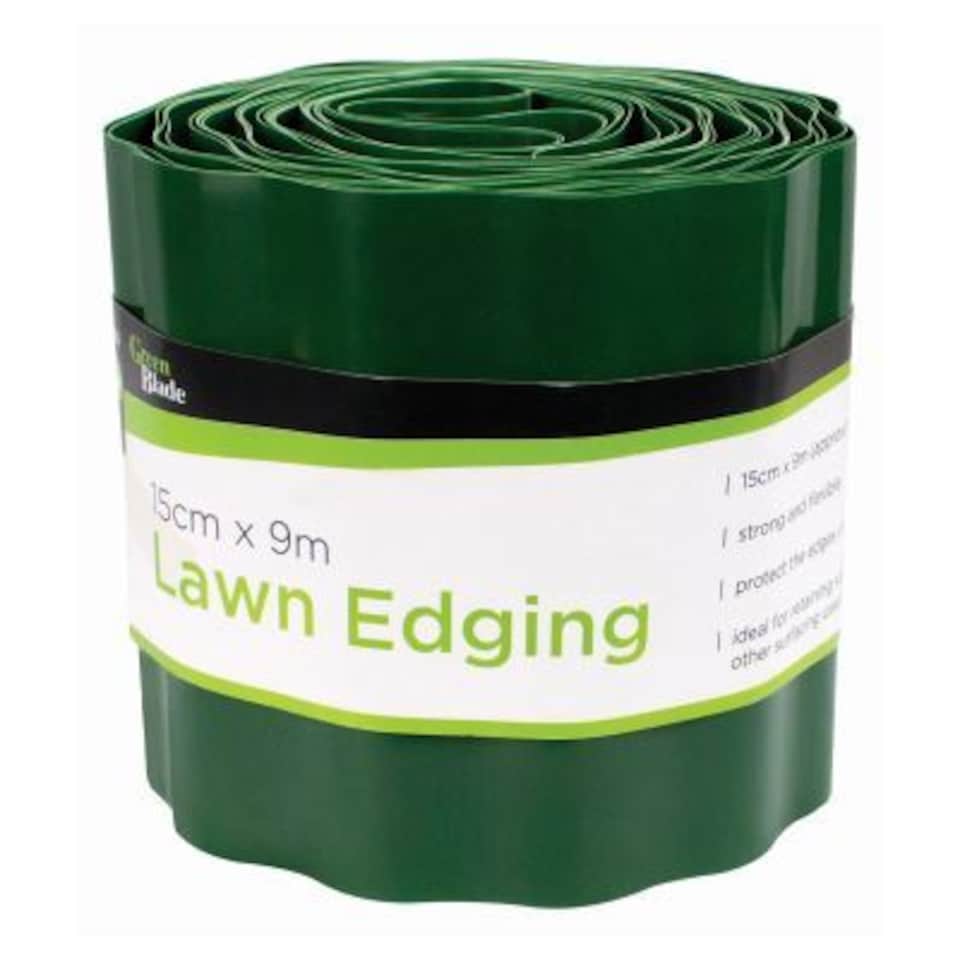 Green Blade Flexible Plastic Lawn Edging - 15cm x 9m - Green