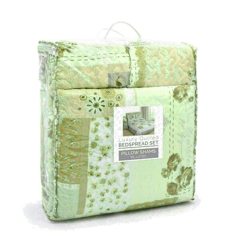 image 1 of Velosso Maya Cotton Blend Quilted Bedspread Set | Cream | Natural | Single