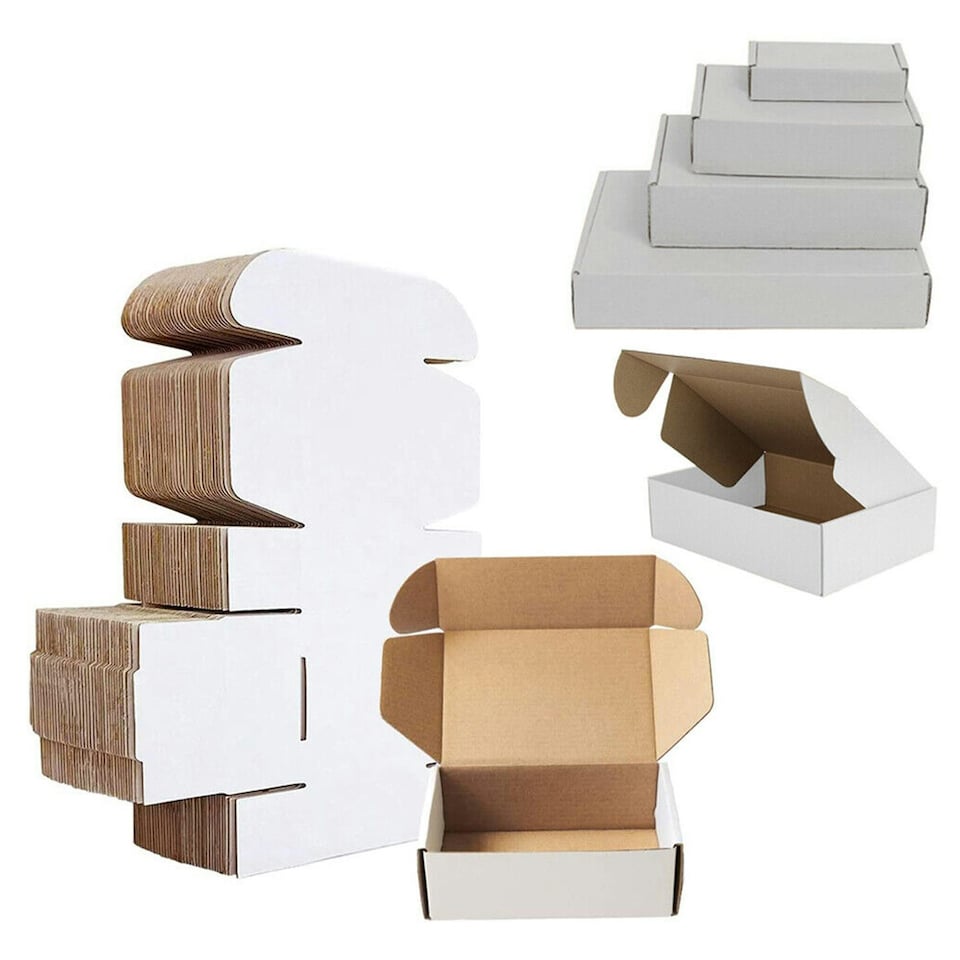 image 1 of 50 x 10 x 7 x 3" (254x177x76mm) White Single Wall Easy To Assemble Postal Shipping Die Cut Boxes | White