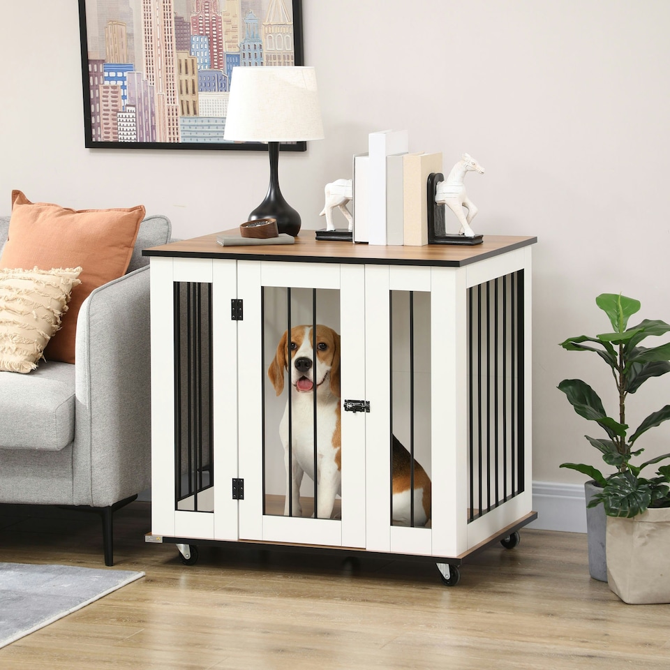 image 1 of PawHut Dog Crate Furniture with Lockable Door, for Medium Dogs - White