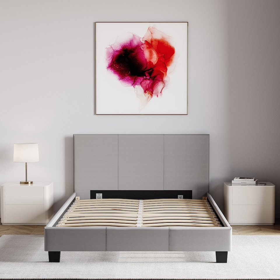 image 1 of Vida Designs Lisbon 4ft Small Double Bed Faux Leather, Grey, 120 x 190cm