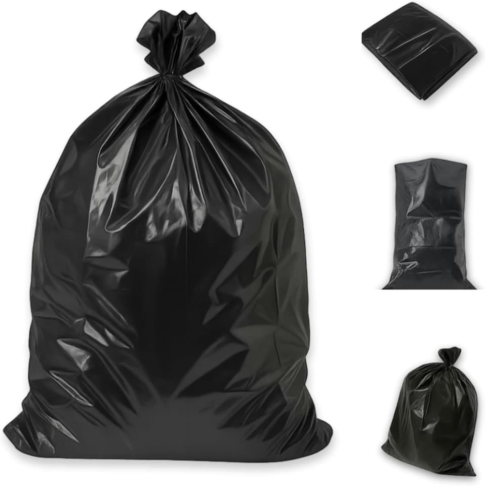 image 1 of Pack of 100 Heavy Duty Black Bin Bags – 80L, Flat Pack
