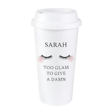 Personalised Eyelashes Insulated Reusable Travel Cup White