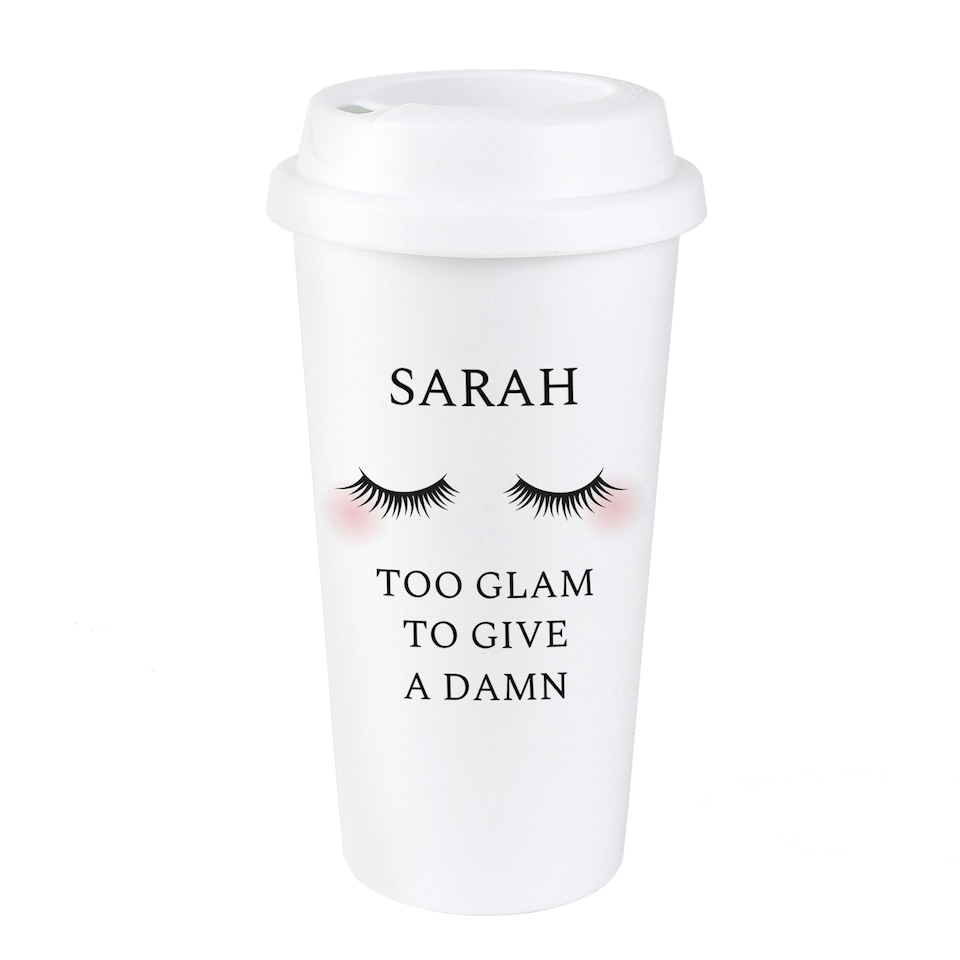 image 1 of Personalised Eyelashes Insulated Reusable Travel Cup White