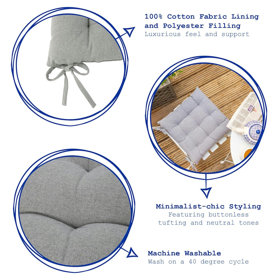 image 1 of Harbour Housewares Square Garden Chair Seat Cushions - Grey - Pack of 2 Grey