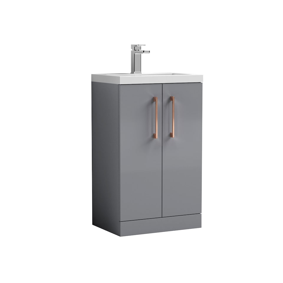 image 1 of Balterley Level Compact Bathroom Cloakroom Vanity Basin Unit with Polymarble Basin, Handles | Grey | Satin Grey | 840 x 505 x 360mm