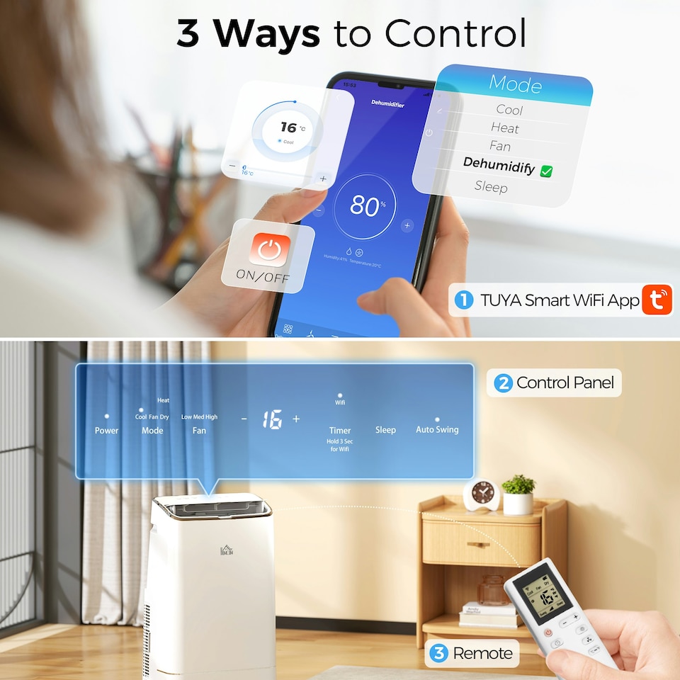 image 1 of HOMCOM 14000 BTU Portable Air Conditioner Unit with Heater, WiFi Smart App