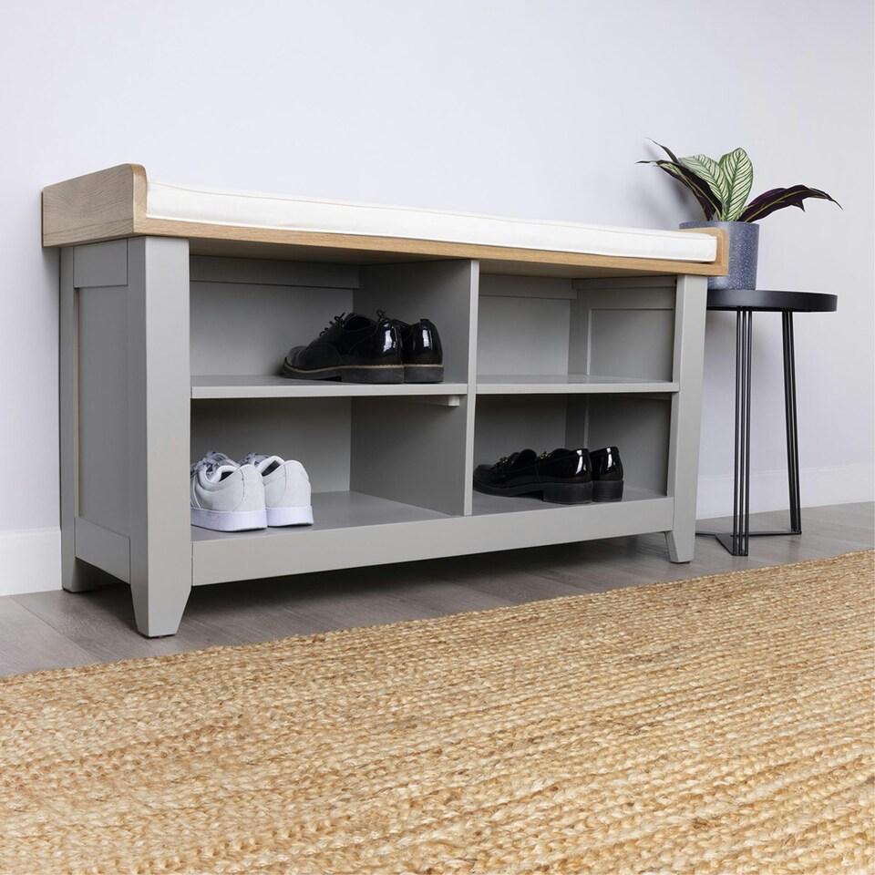 image 1 of Charnwood Hallway Bench with Open Shoe Tidy Free Standing Grey 20kg