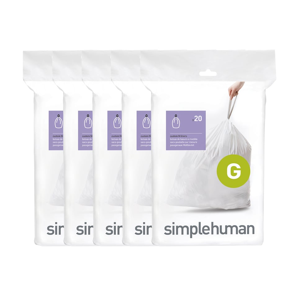 image 1 of Simplehuman 30L Code G Bin Liners, 50% Recycled Custom Fit Bin Bags, Pack of 100 | White | Code G | Code G | 5