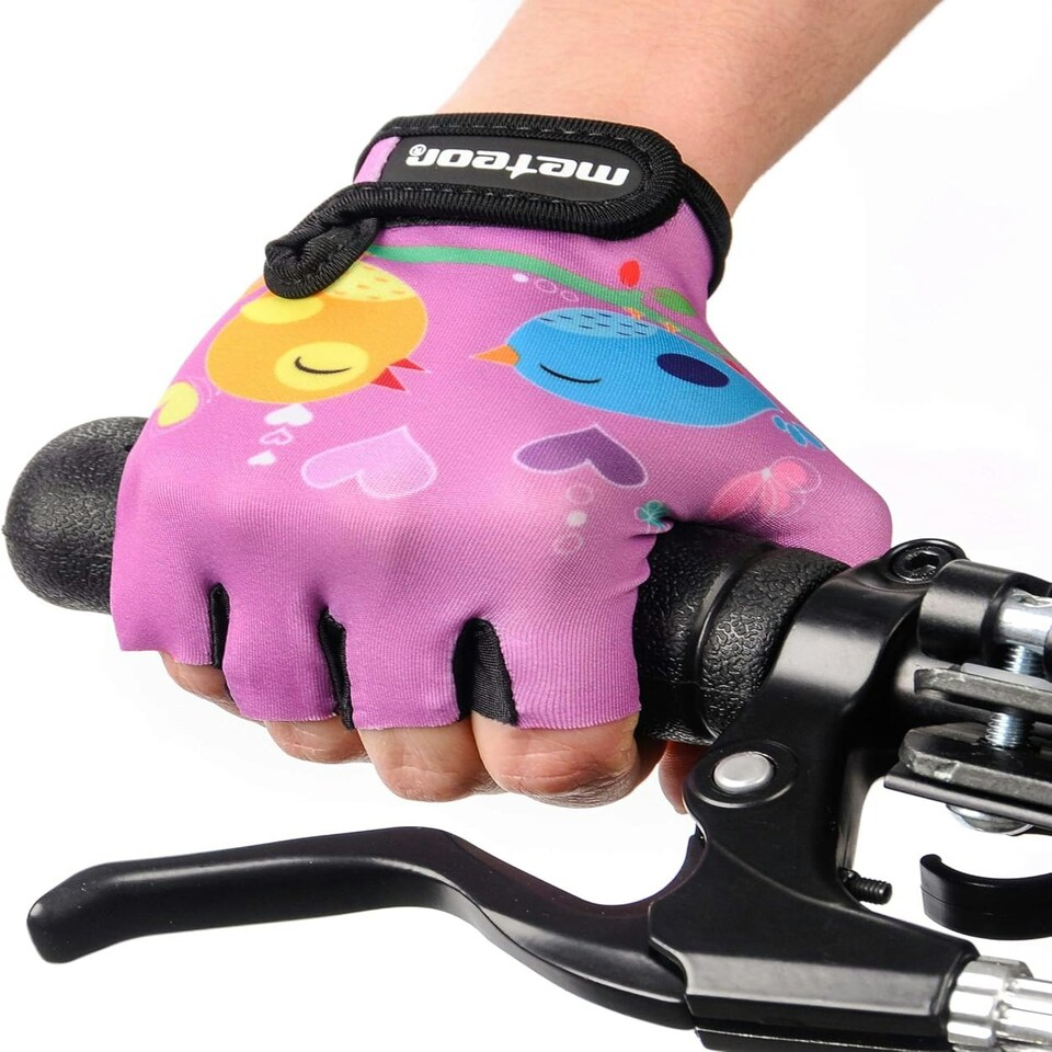 image 1 of Meteor Kids Bike Gloves – Breathable, Non-Slip, Padded for Comfort & Safety Pink | Owl | JR M