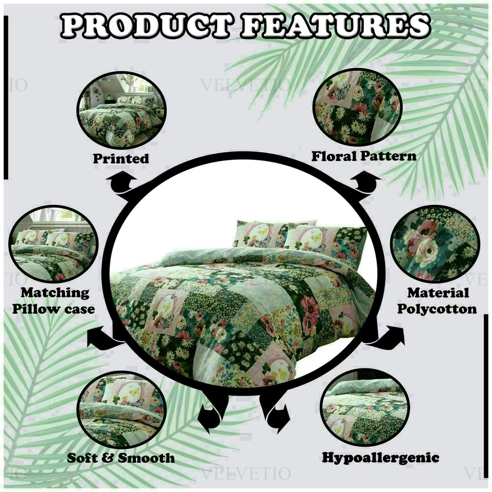 image 1 of Ellis Floral Printed Duvet Cover Set Reversible Polycotton Beddings Multi | Single