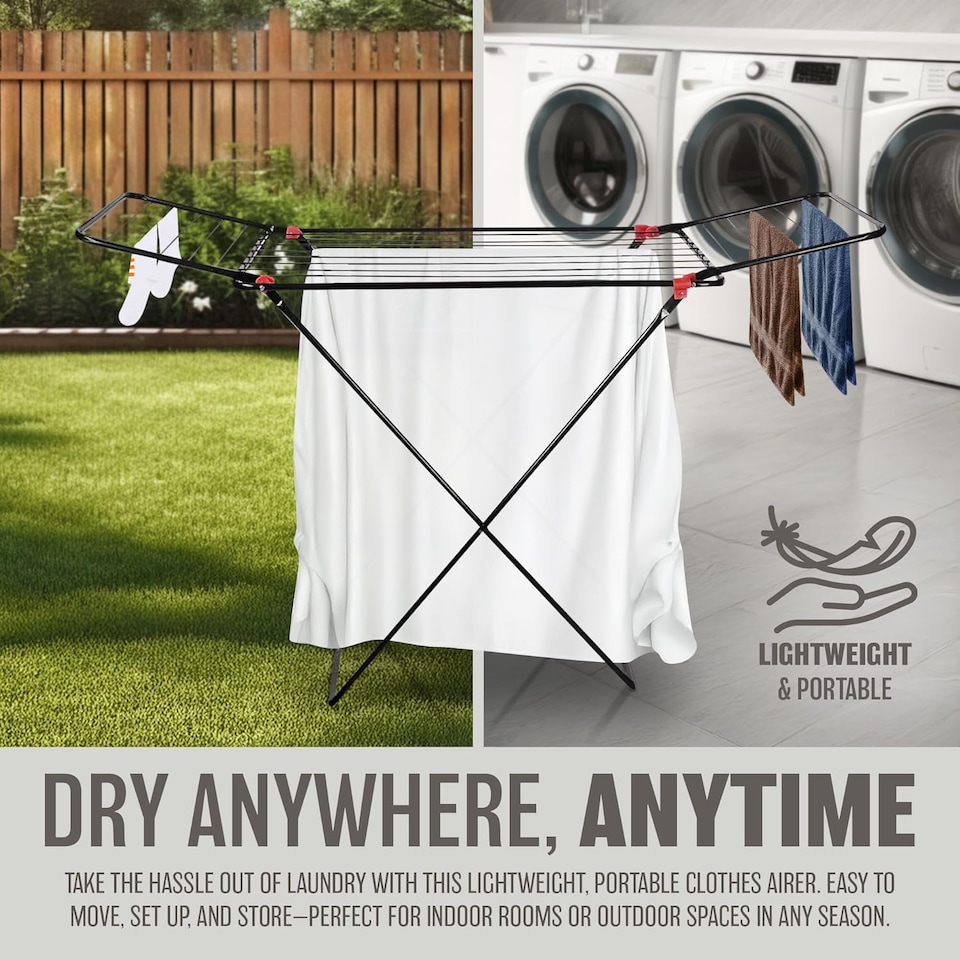 image 1 of 18m Cloth Dryer Rack Stand Towel Rail Airer Concertina Laundry Washing Winged