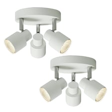 Set of 2 Irwin - White 3 Light IP44 Bathroom Round Spotlight Plates | White | 2