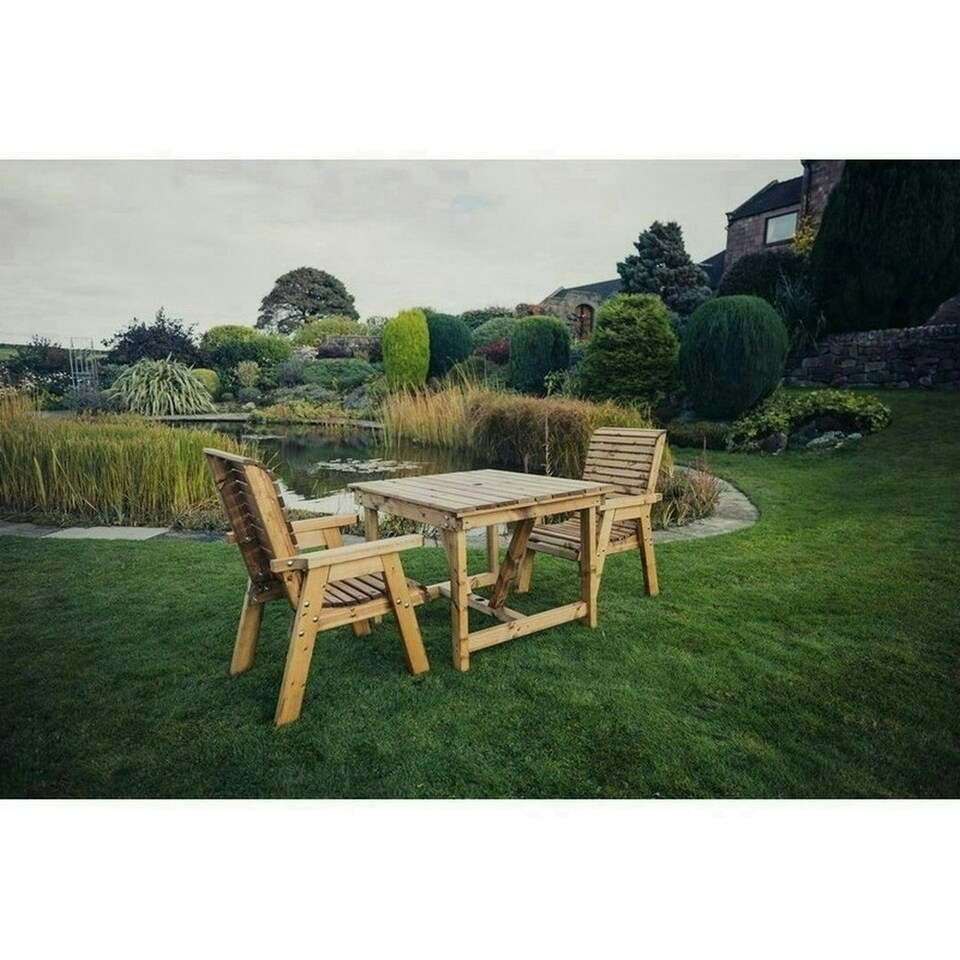 image 1 of Valley 2 Seat Bistro Set 2XC Table -Timber - L99 x W190 x H95 cm - Minimal Assembly Required - Set of Waterproof Cushions Included
