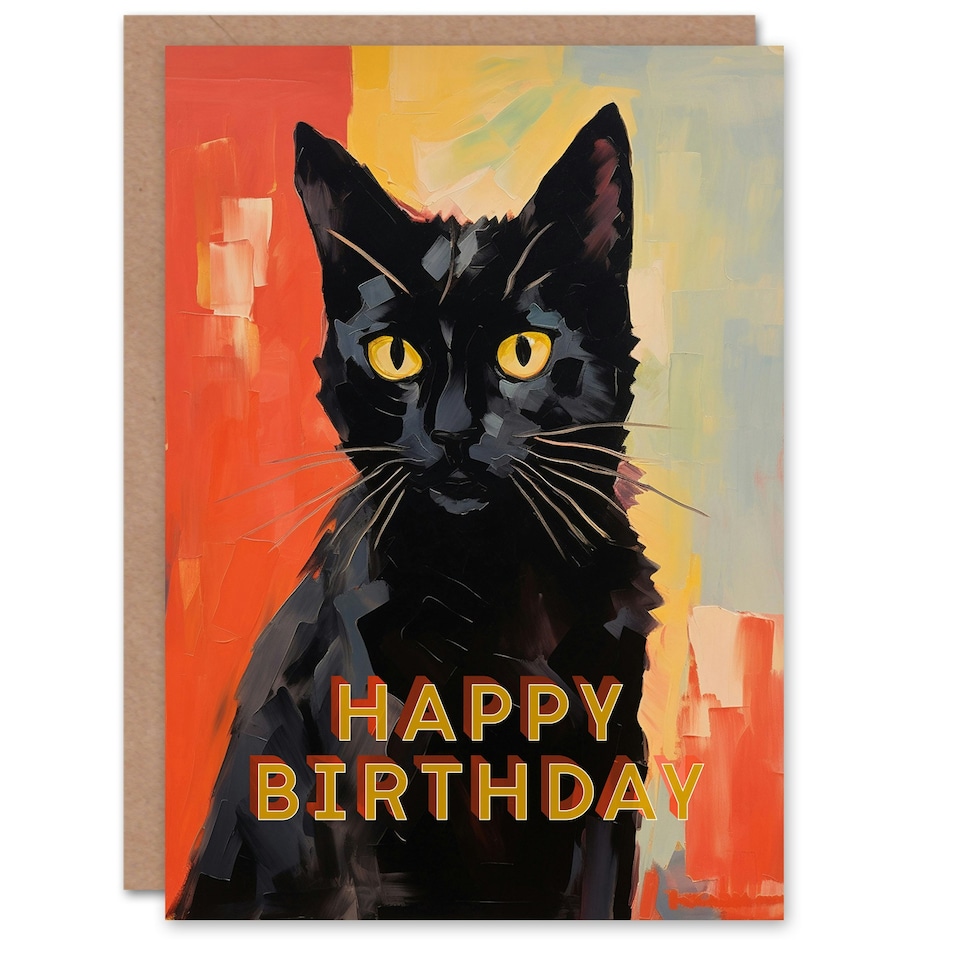 image 1 of Black Cat Lover Painting For Him Her Birthday Card