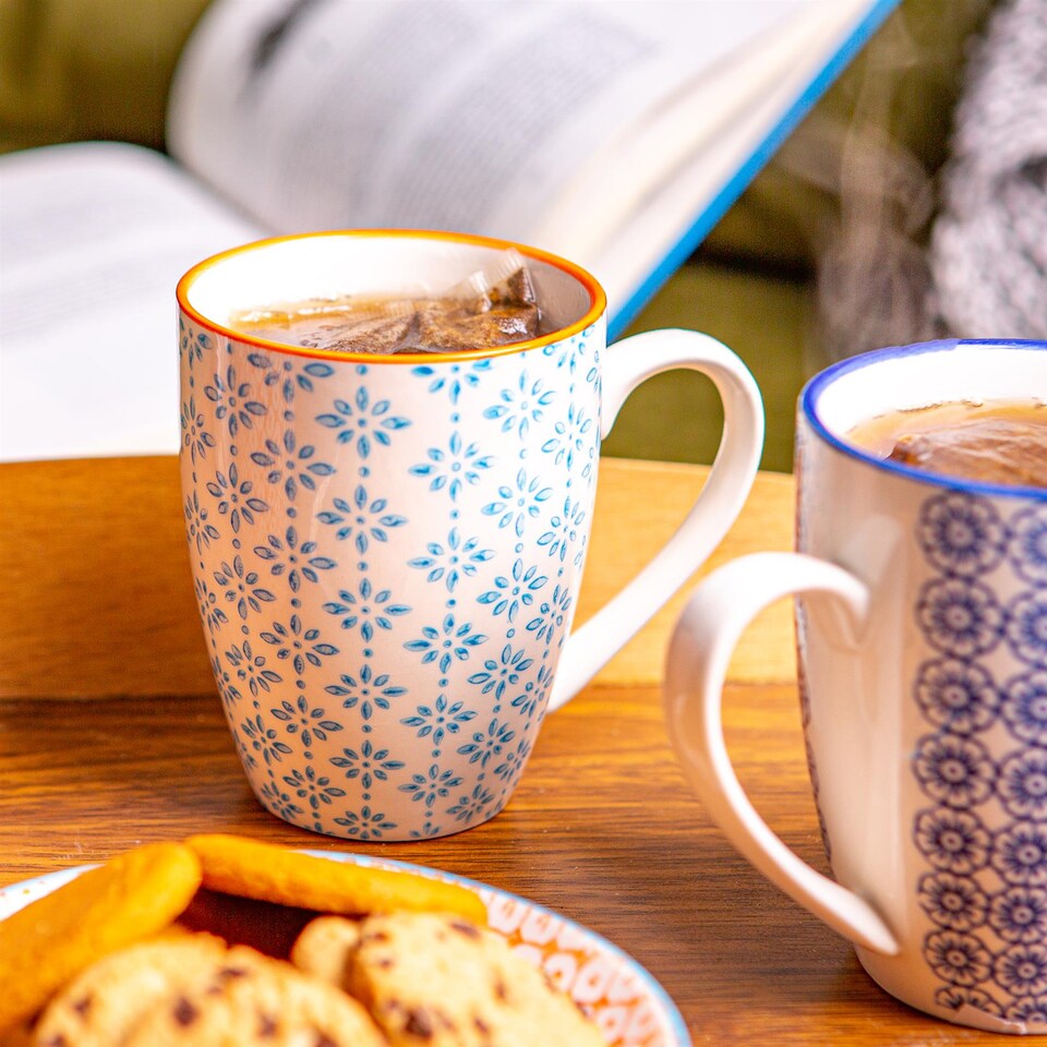 image 1 of Nicola Spring Nicola Spring Hand-Printed Mug - 330ml - Blue - Pack of 6 | Multi | Multi | 6