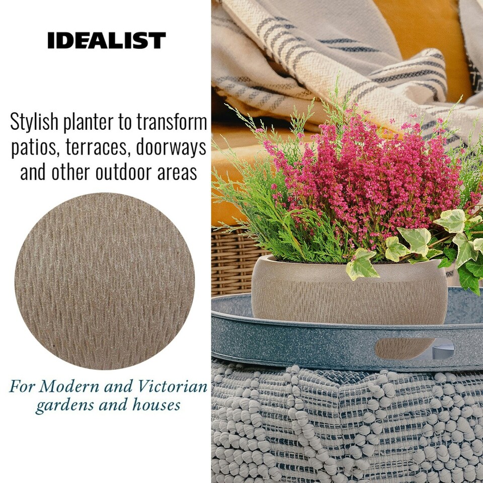 image 1 of Mesh Style Taupe Bowl Garden Planter, Outdoor Plant Pot D29 H13.5 cm, 9 ltrs Cap.