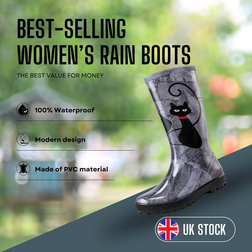 image 1 of Hawai Lady Women's Cat Print PVC Rain Wellies EU41