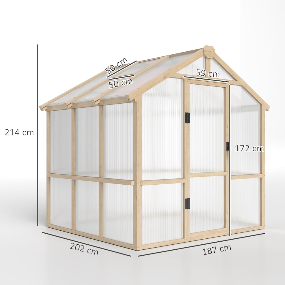 image 1 of Outsunny 6.6 x 6ft Wooden Polycarbonate Greenhouse with Lockable Door, Brown | Brown | Brown | 1