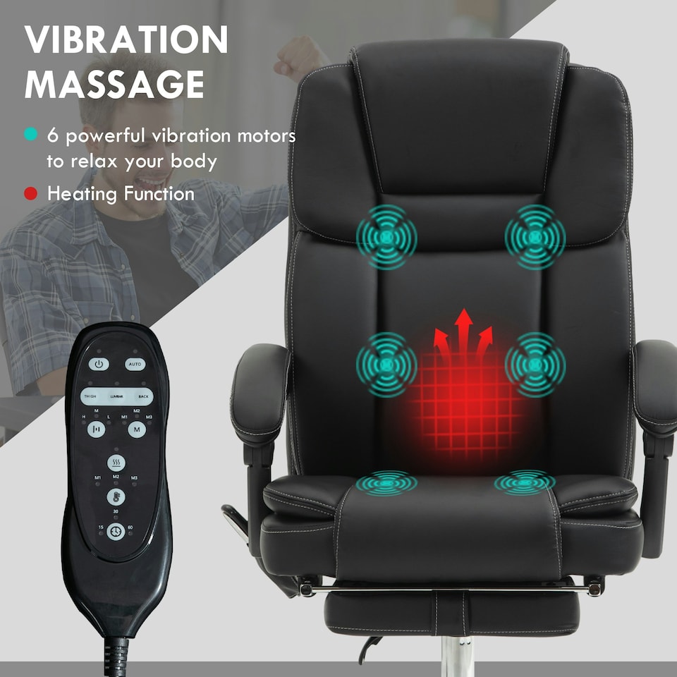 image 1 of Vinsetto Massage Office Chair, PU Leather High Back Recliner, Black