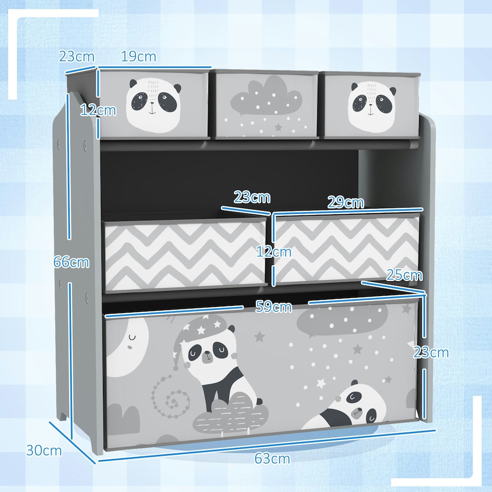 image 1 of ZONEKIZ Kids Storage Unit with 6 Boxes, Toy Storage Organiser, Grey