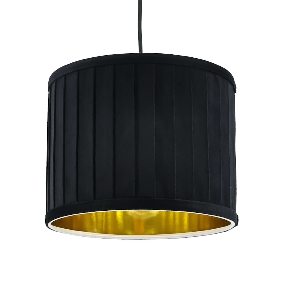 image 1 of Set of 2 Sundance - Black Velvet Pleated 25cm Lamp Shades with Gold Inner | Black | Gold | Medium | 2