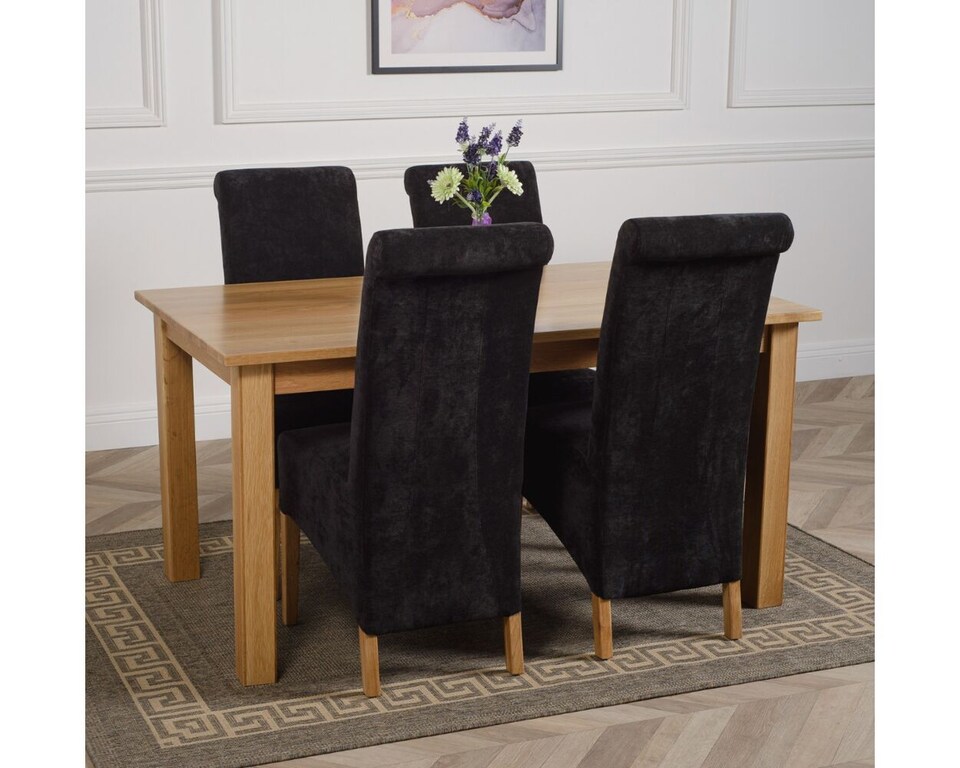 image 1 of Oslo 150 x 90 cm Medium Oak Dining Table and 4 Montana Fabric Chairs | Black | Black