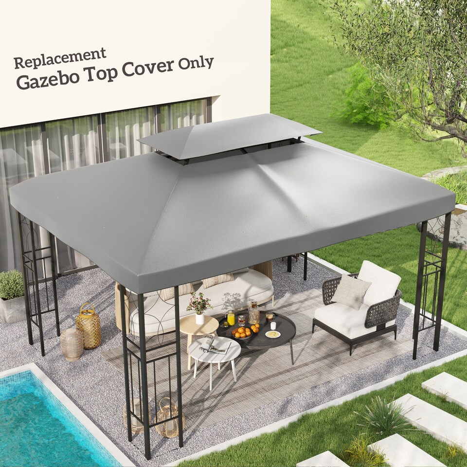image 1 of Outsunny 3x4m Gazebo Canopy Replacement, 2 Tier Top Roof UV Cover Garden Patio Outdoor Sun Awning Shelters, Light Grey TOP COVER ONLY