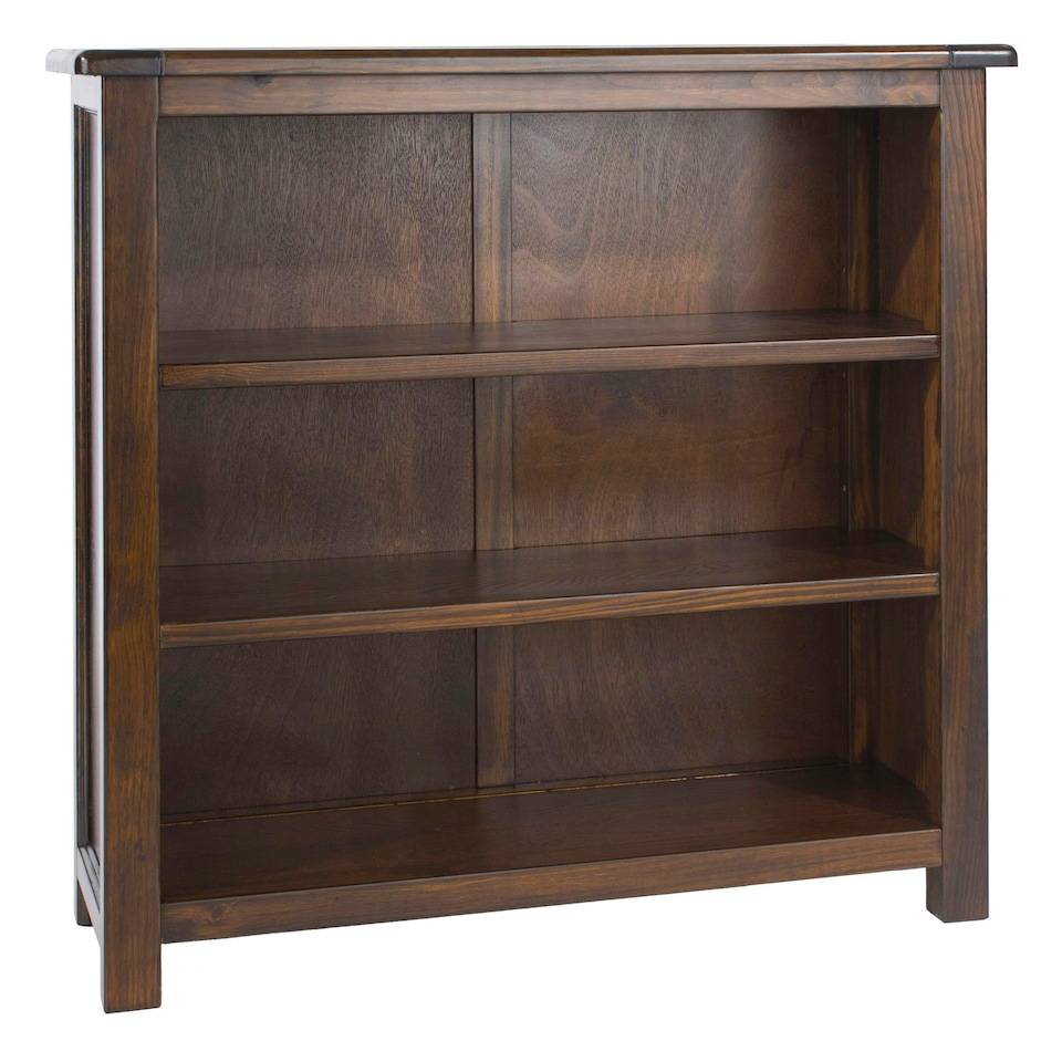 image 1 of Boston 3-Shelf Low Wide Bookcase - Rich Dark Brown Lacquer Finish with Adjustable Shelves | Brown | Dark Brown | One Size | 1