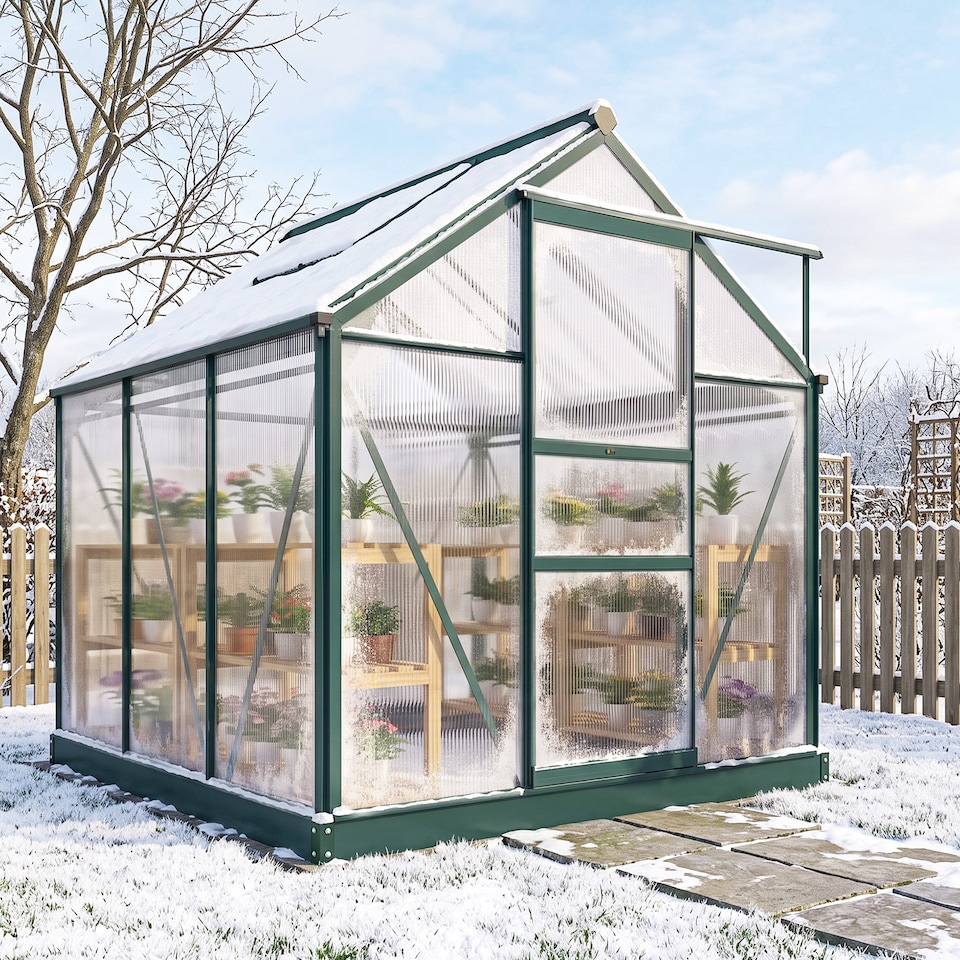 image 1 of Outsunny 6x6ft Walk-In Polycarbonate Greenhouse Plant Grow Galvanized Aluminium | Green