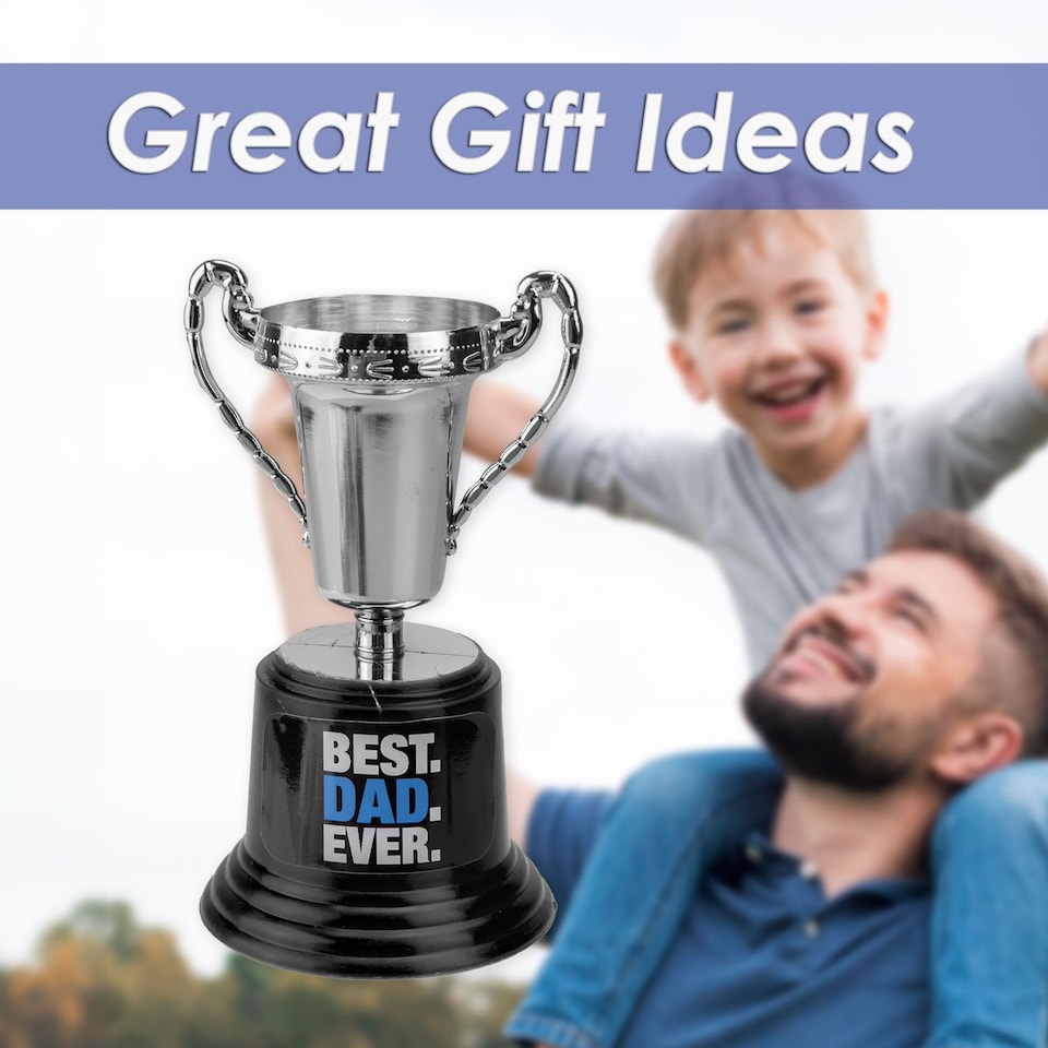 image 1 of vfm-estore Best Dad Trophy Silver 13 cm - Fathers Day & Birthday Gift