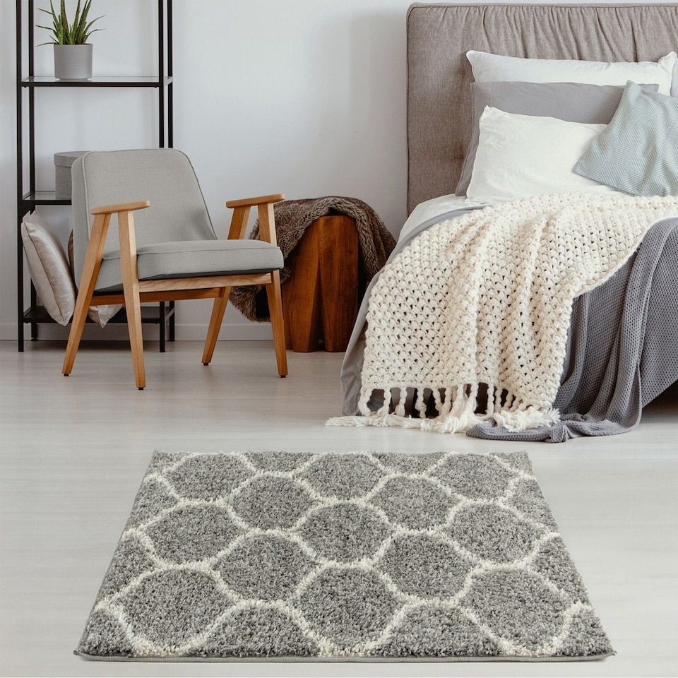 image 1 of The Rugs Moroccan Collection Soft High Pile Shaggy Trellis Floor Rugs and Runners Living Room