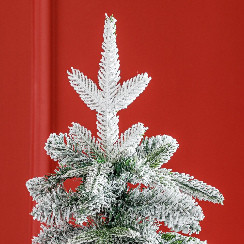 image 1 of HOMCOM 6ft Pencil Artificial Christmas Tree, Snow Flocked mas Tree with Downswept Branches and 600 Tips, Auto Open, Steel Base, Holiday Decoration for Home Office, Green