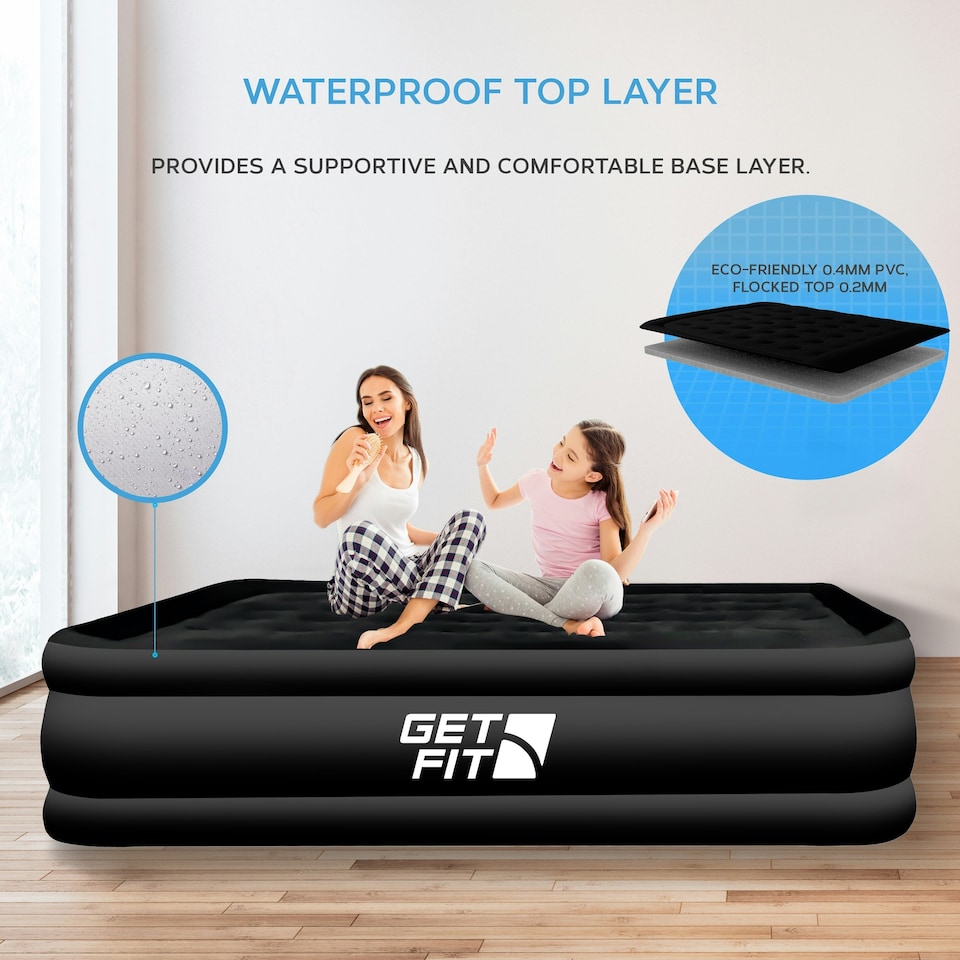 image 1 of Get Fit Air Bed With Built In Electric Pump - Premium King Size - Blow Up Bed With 2 X Free Pillows - Elevated Inflatable Air Mattress | Black | Black Mono | 1
