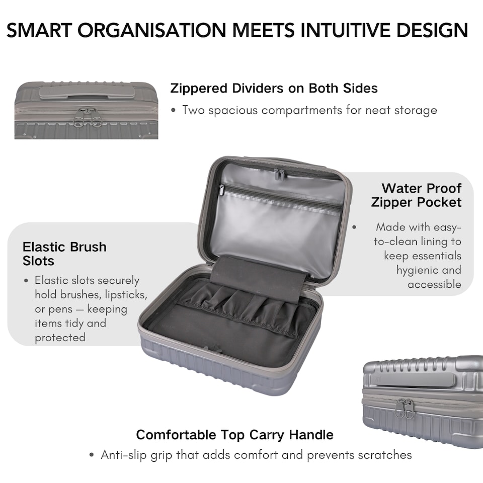 image 1 of 2 Piece Suitcase Set: Vanity Case & Cabin with Cupholder, TSA Lock | Silver | Silver