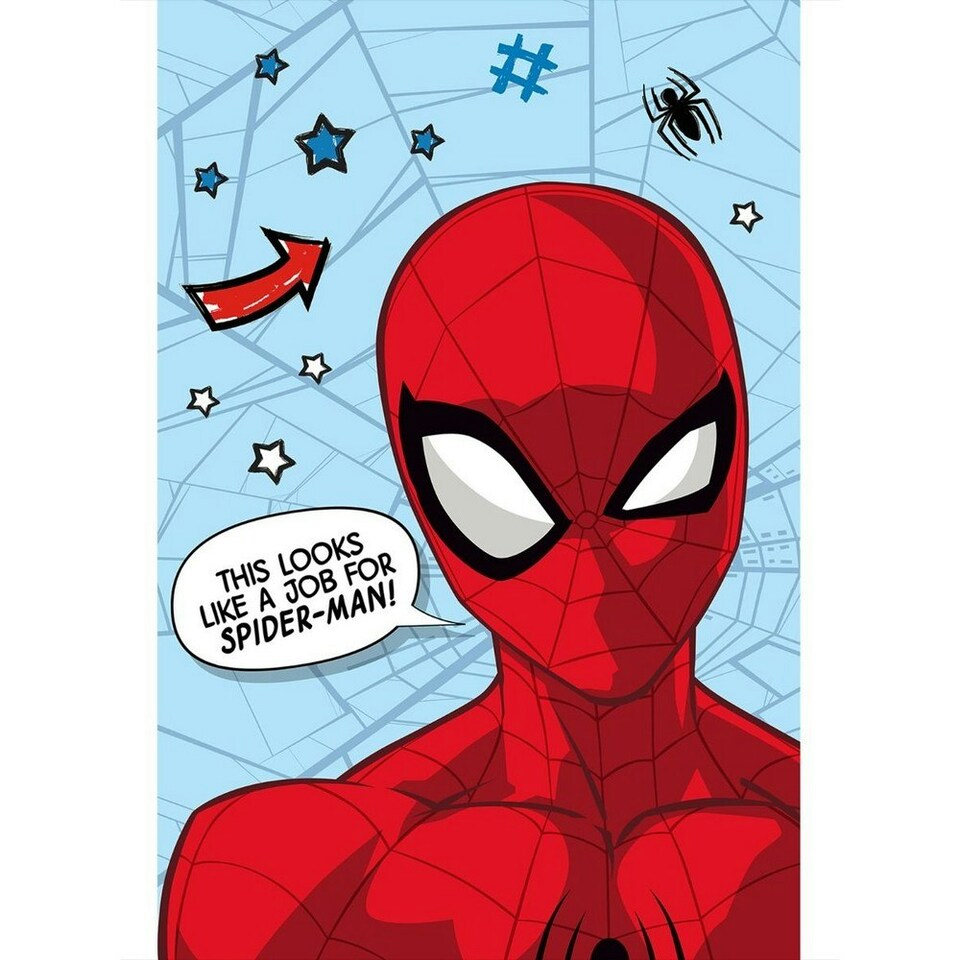 Spider-Man Microflannel Star Blanket - Blue/Red - 150cm x 100cm Blue