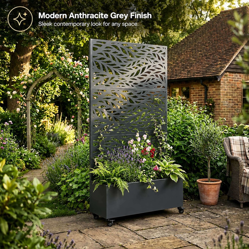 image 1 of Nicoman Metal Privacy Screen with Planter Pot Leaf Pattern