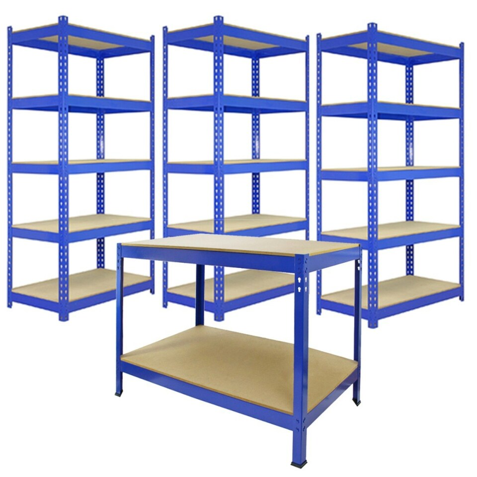 image 1 of 3 x 90cm Q-Rax Blue Metal Racking Units & Workbench Blue