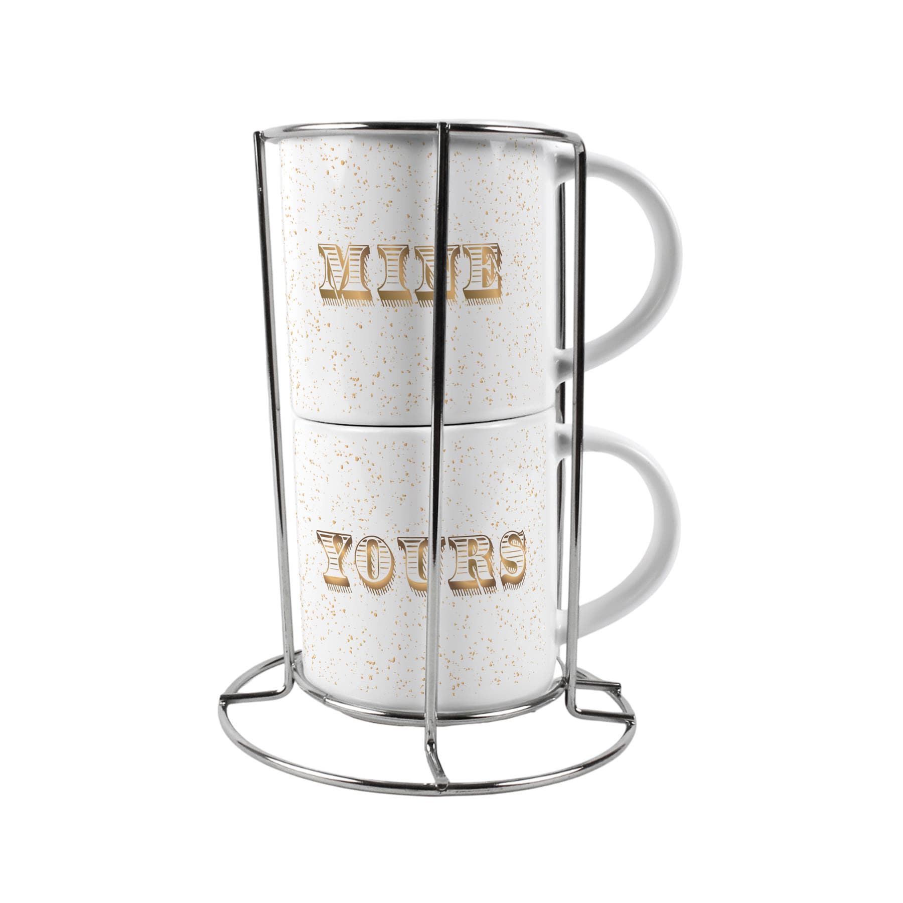 Mine & Yours Stacking Mugs Set - Small Ceramic Cups with Stand, Couples Gifts White