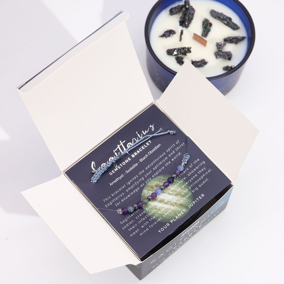 image 1 of Serenityy Zodiac Crystal Candle with Gemstone Bracelet - Sagittarius