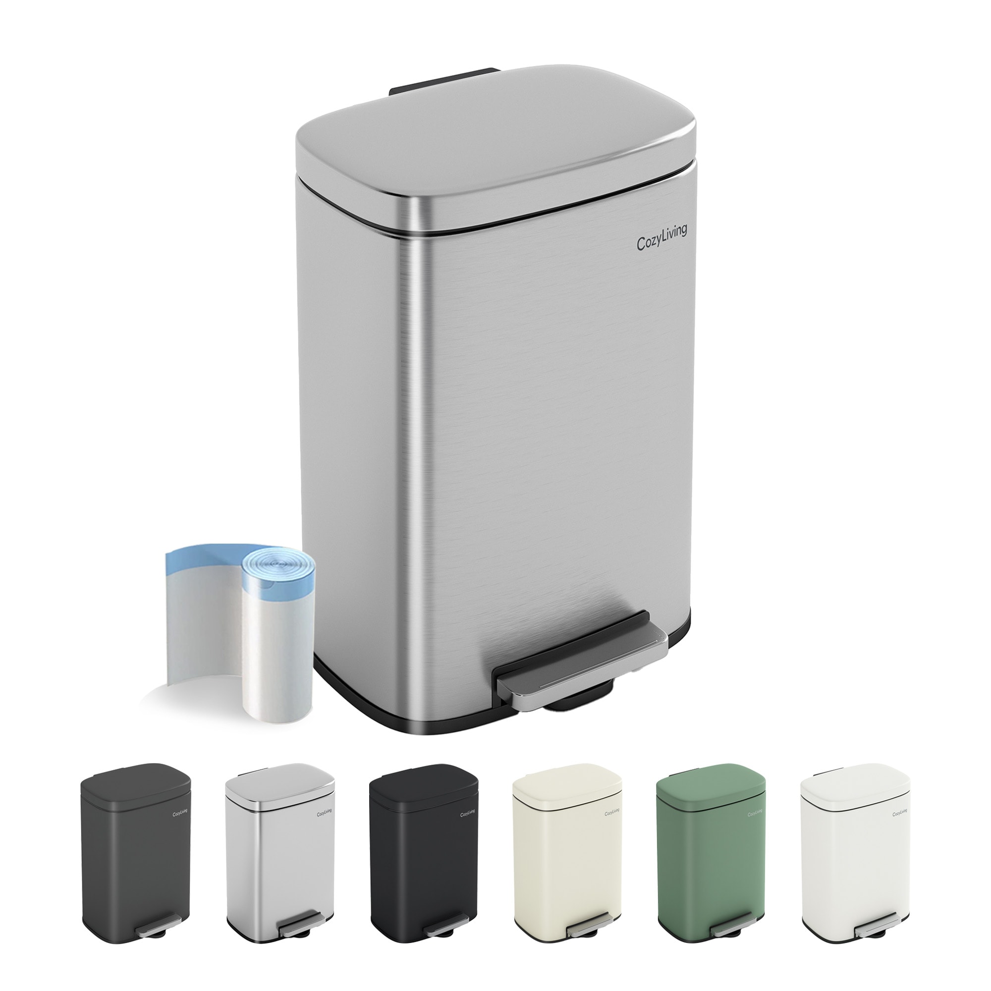 MCC Direct 12L Waste Pedal Bin Compact Kitchen & Bathroom Office Rubbish Bin in Silver