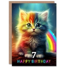 Kids Cute Rainbow Kitten Age 7 Year Old Child Kids 7th Birthday Card