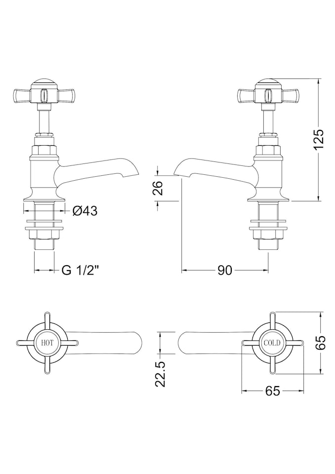 image 1 of Balterley Traditional Bathroom Crosshead Basin Pillar Taps