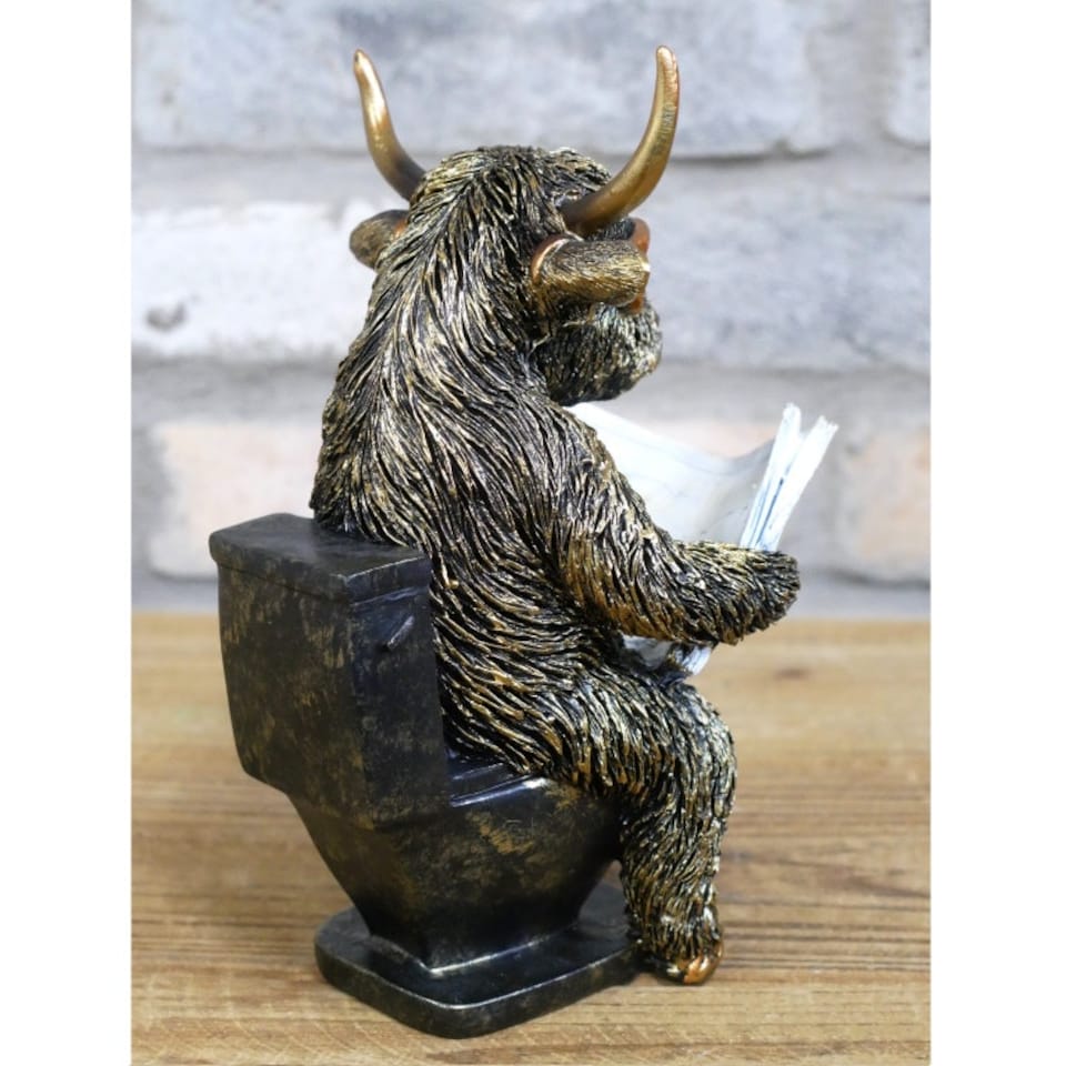 image 1 of Gifts Direct 2 U Bronze Highland Cow On The Loo Figurine Ornament Bronze