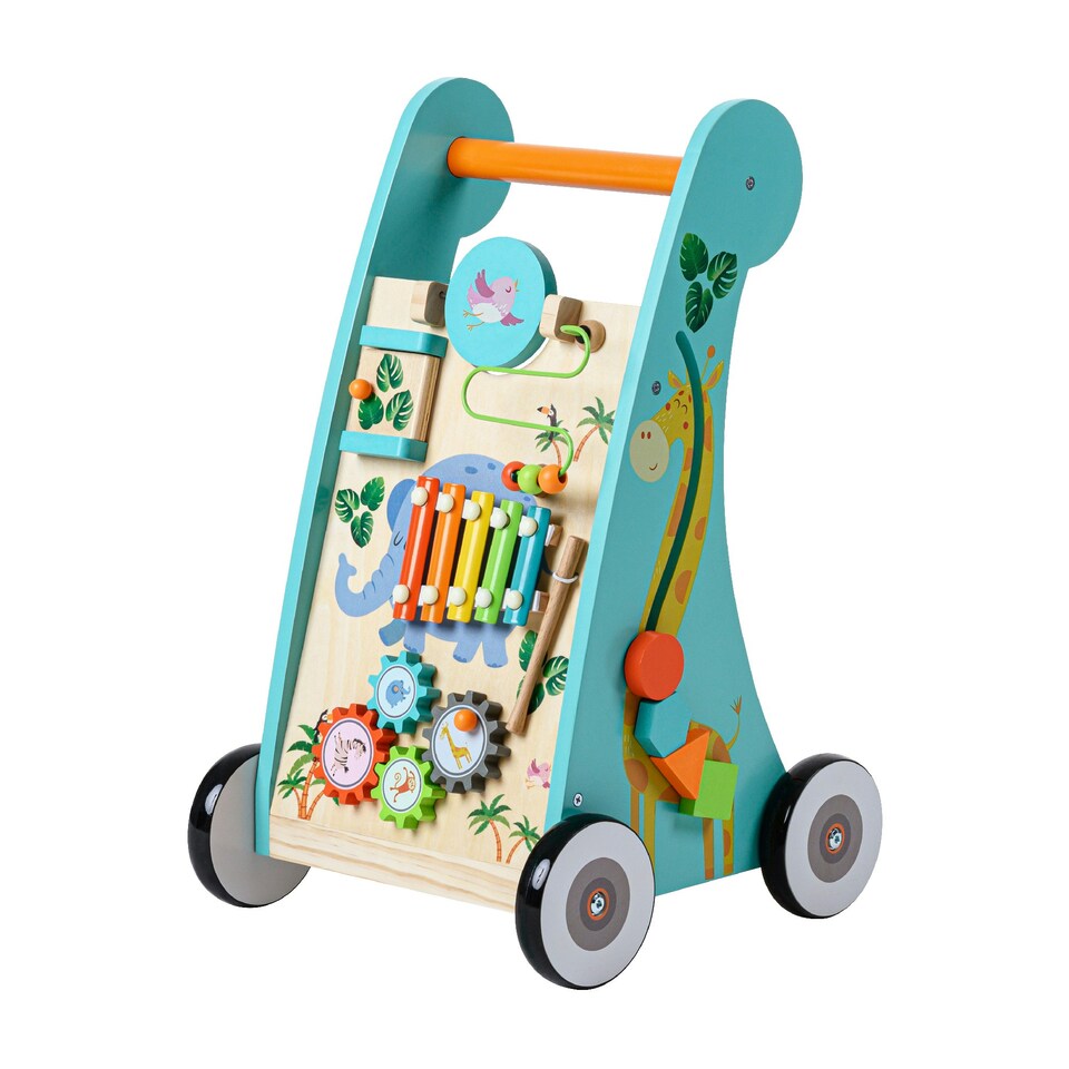 image 1 of Teamson Kids Preschool Play Lab Safari Animal Toddler Walker & Activity Station, Multi
