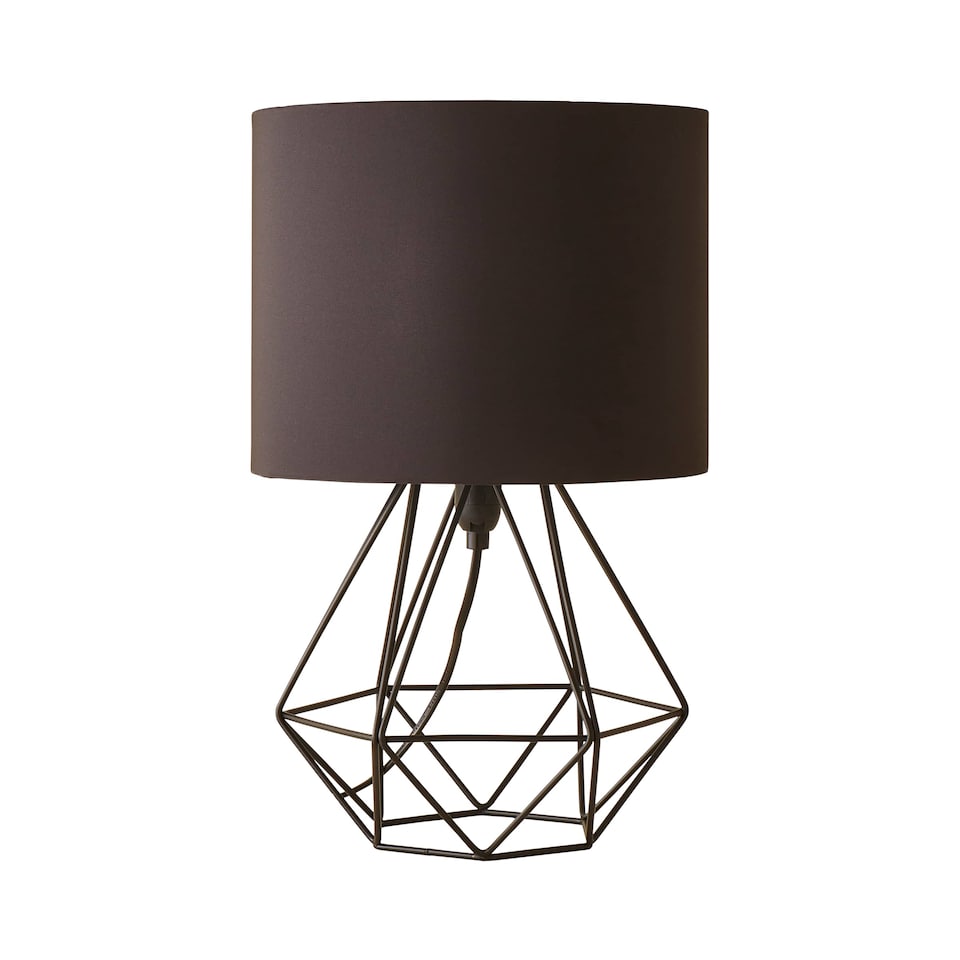 image 1 of ValueLights Modern Black Metal Basket Cage Bed Side Table Lamp With Black Fabric Shade