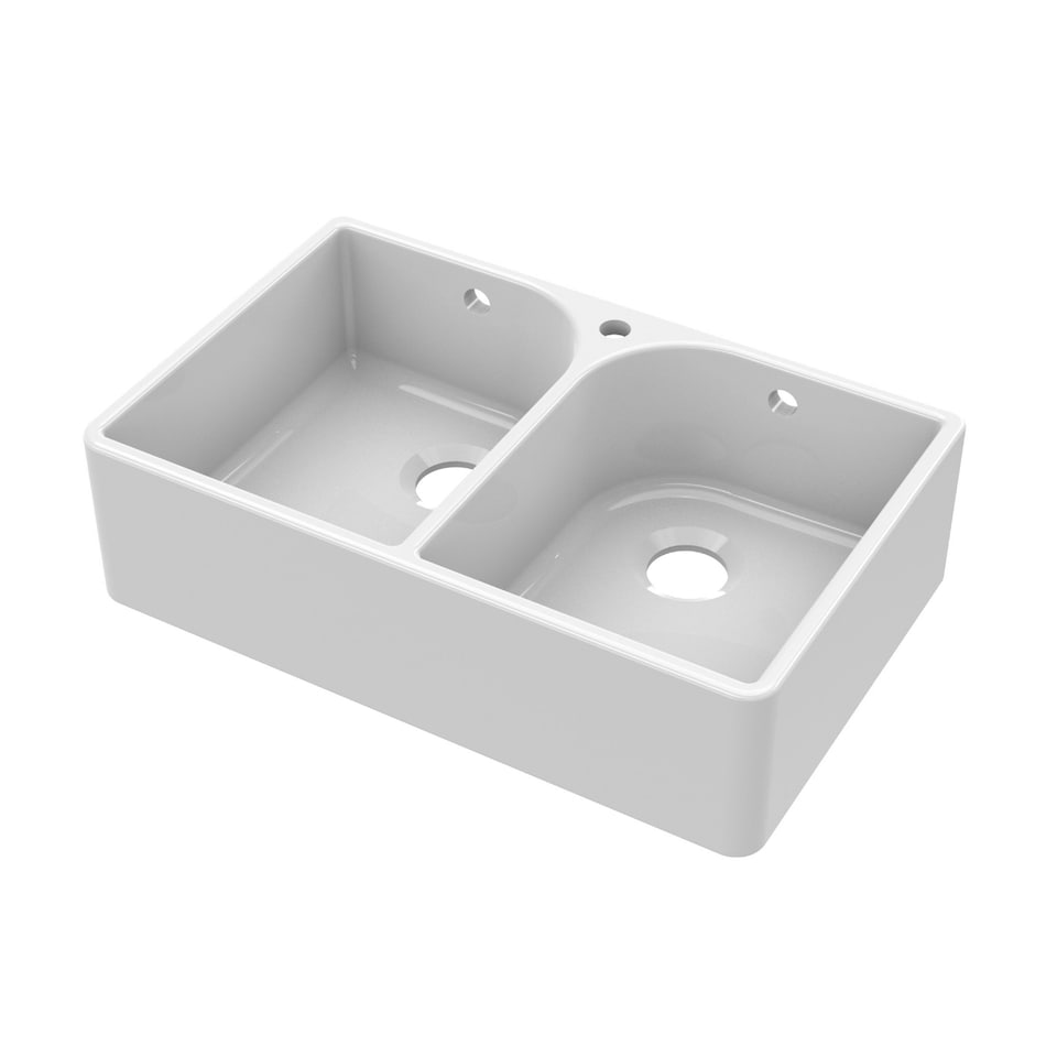 image 1 of Balterley Fireclay Double Bowl Full Weir Butler Kitchen Sink, Overflow & Tap Hole | White | White | 1