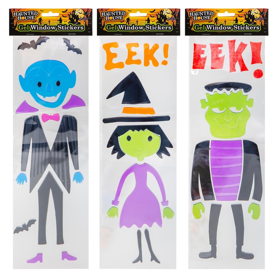 vfm-estore Halloween Gel Window Stickers 3-Pack - Vampire, Monster, Witch